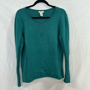 Sundance Size Medium Silk Mix Long Sleeve Round Neck 1/3 Button Top